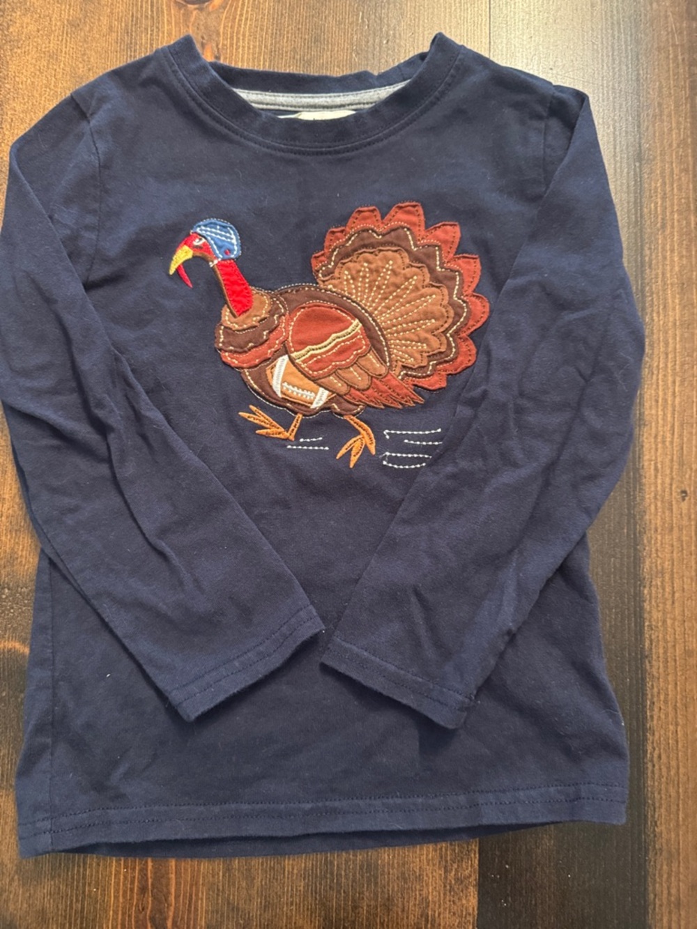 Navy Long-Sleeve Kids Turkey Appliqué Top